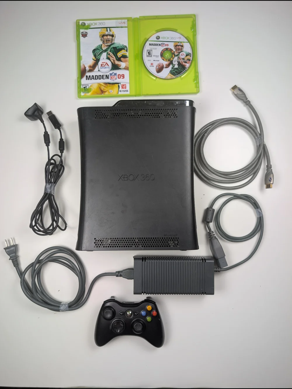 Xbox 360 Elite 120GB Black Console TESTED Bundle Plug & Play w/ Madden 09 Fair